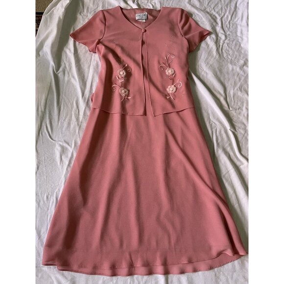 Leslie Belle Pink Size 10P Short Sleeve Two-Piece Maxi Dress With Floral Embroid - Picture 7 of 15